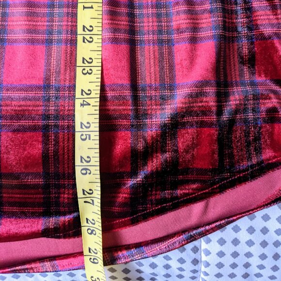 Intro Red Christmas Tartan Plaid Velvet Velour Popover Blouse XL NEW Festive - Picture 5 of 6